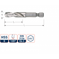 HSS-G BOORBIT, 1/4''-E6.3, ø2,0