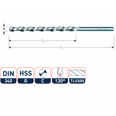 HSS SPIRAALBOOR, DIN340, TYPETLS500, ø12,5
