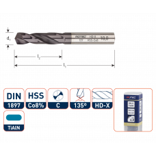 HSS-E PLAATWERKBOOR, DIN1897,TYPE HDX, TIALN, ø6,7