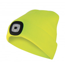 VELAMP LIGHTHOUSE: BEANIE WITH RECHARGEABLE LED HEADLAMP. LIME YELLOW
